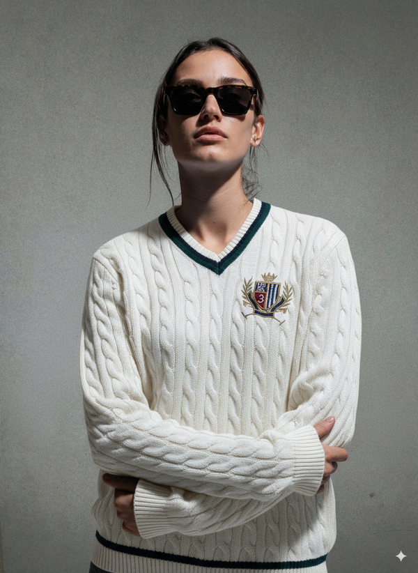 Branded V-neck knitted sweater