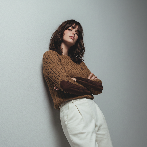 US-Polo Cable-Knit Sweater with Suede Elbow Patches