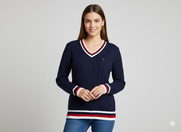 Tommy Hilfiger Cable Knit V-Neck Sweater